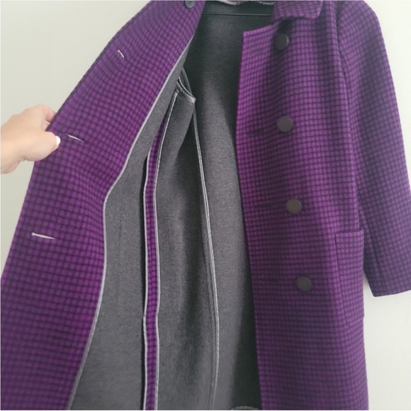 Balenciaga Purple & Black Check 100% Virgin Wool Pea Coat - Picture 4 of 11